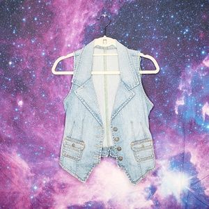 Button Up Denim Vest Adjustable Grass Roots EUC